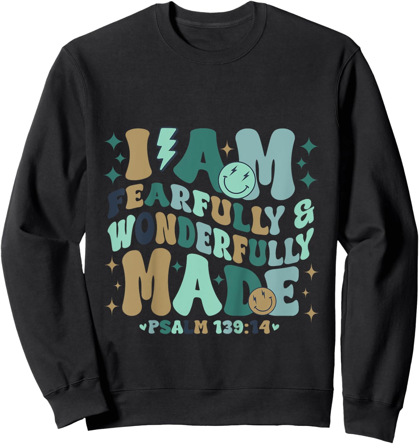 Kids I am Fearfully & Wonderfully Made Retro Bible Verse Kids Sweatshirt - Sweatshirt | Black