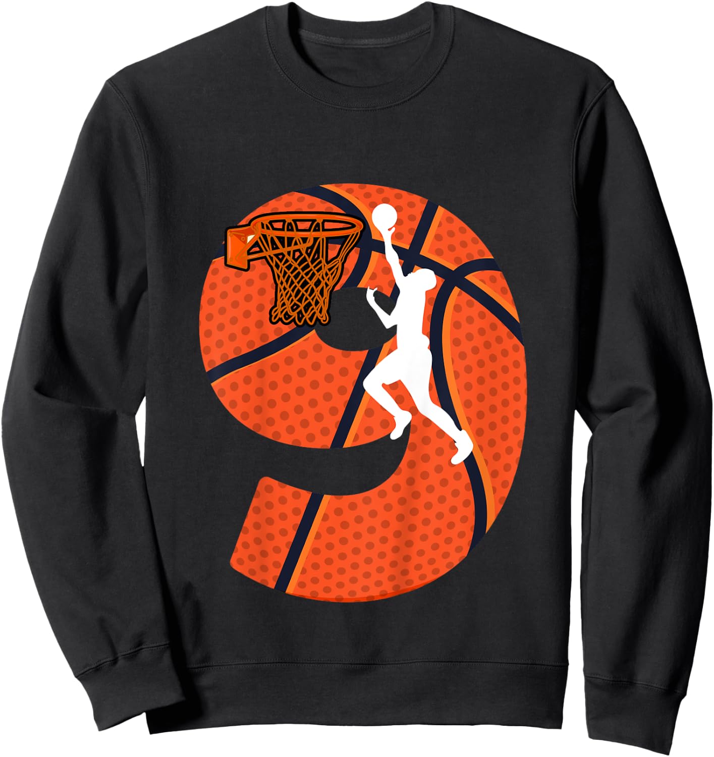 Kids 9 Year Old 9th Birthday Party Basketball Theme Boys Girls Sweatshirt - Sweatshirt | Black