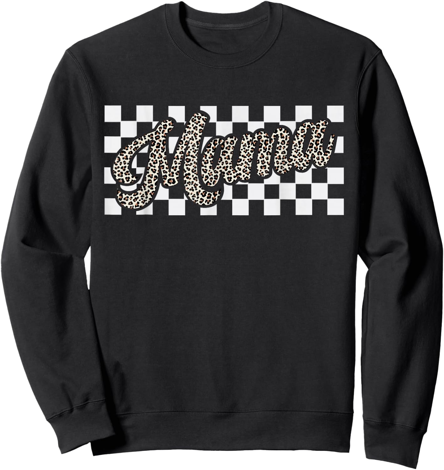 Retro Checkered Mama Leopard Print Mom Mother's Day Gifts Sweatshirt - Sweatshirt | Black