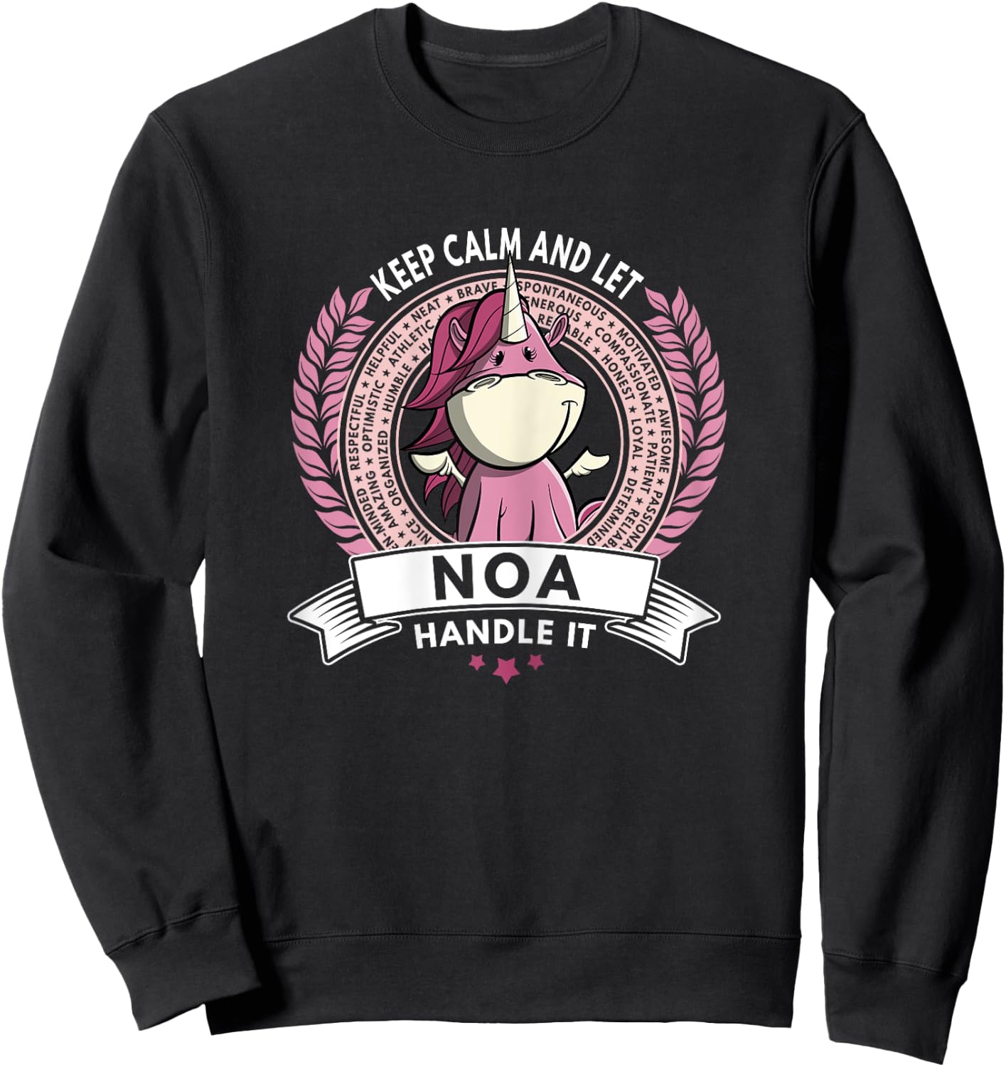 Unicorn Noa Name - Girls Women Personalized Unicorn Sweatshirt - Sweatshirt | Black