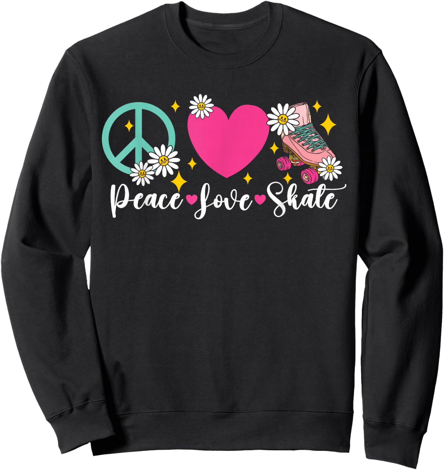 Cool Roller Skating Skate Girl Heart Peace Love Skate Sweatshirt - Sweatshirt | Black