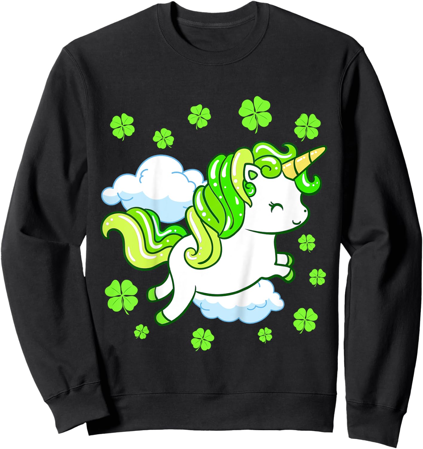 Kids St Patricks Day Unicorn Girls Toddler Shamrock Sweatshirt - Sweatshirt | Black