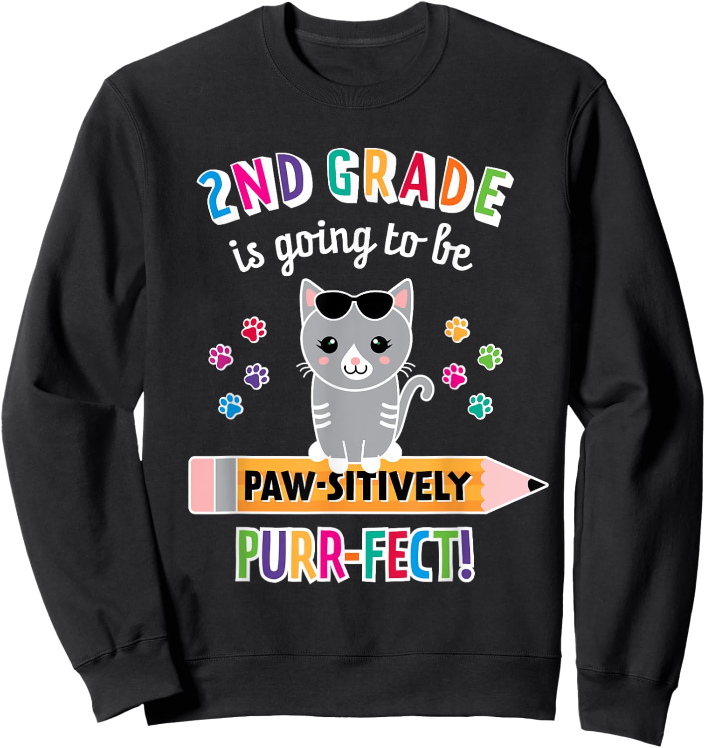 First Day of Second Grade Shirt Cat First Day of School Sweatshirt - Sweatshirt | Black