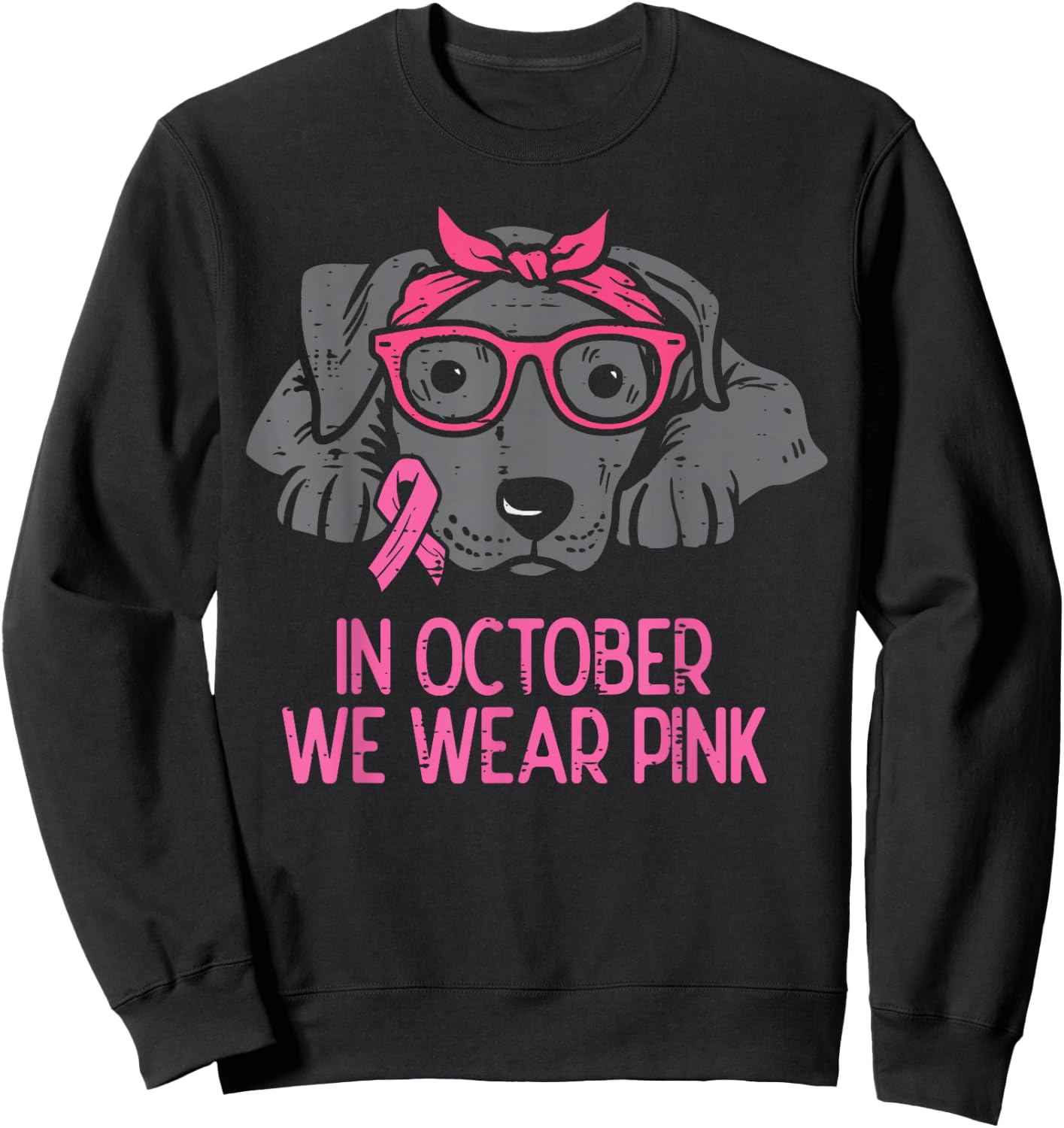 In October We Wear Pink Pitbull Dog Breast Cancer Awareness Sweatshirt - Sweatshirt | Black