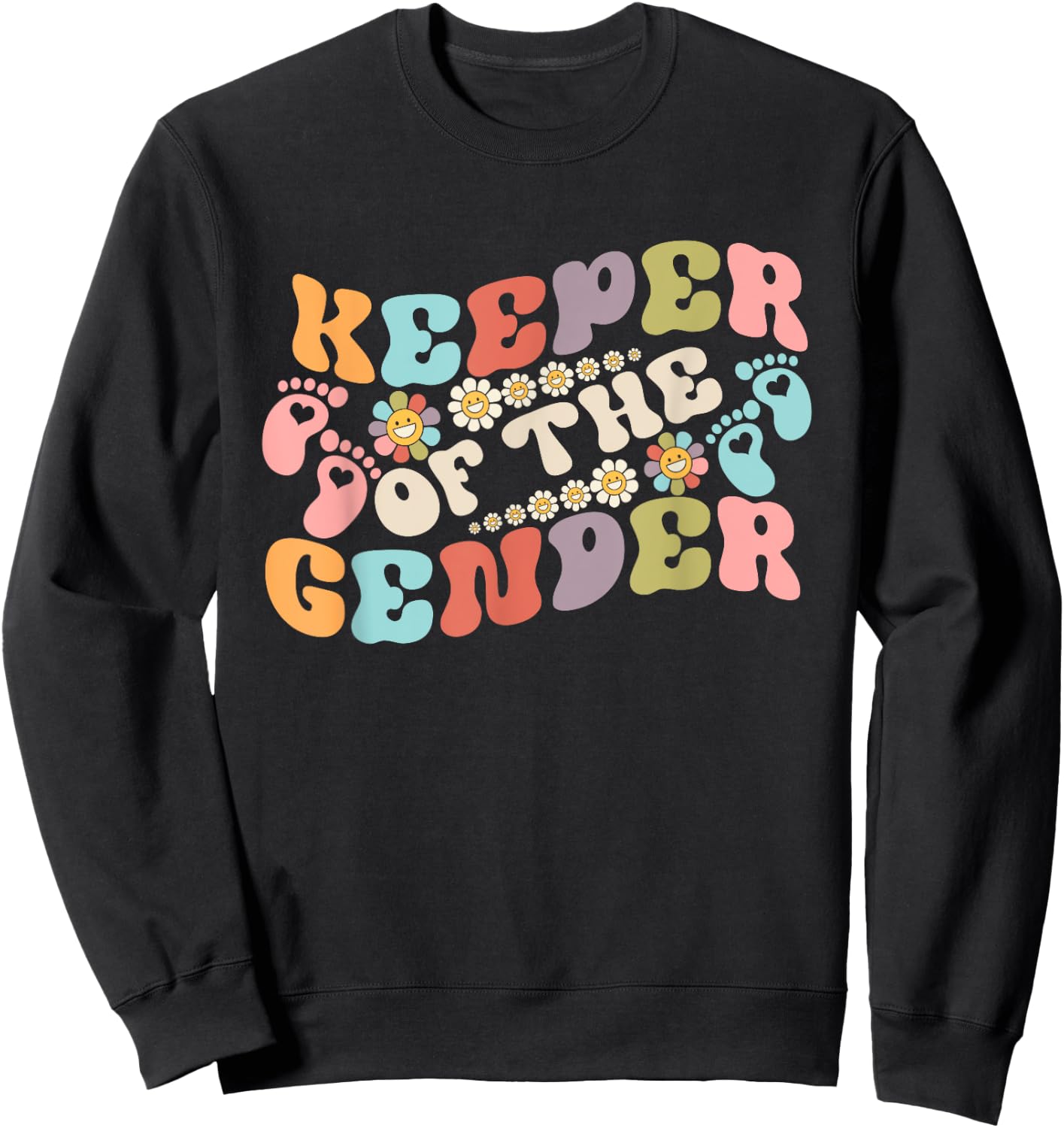 Gender Reveal Keeper of the Gender Groovy Flower Retro Sweatshirt - Sweatshirt | Black