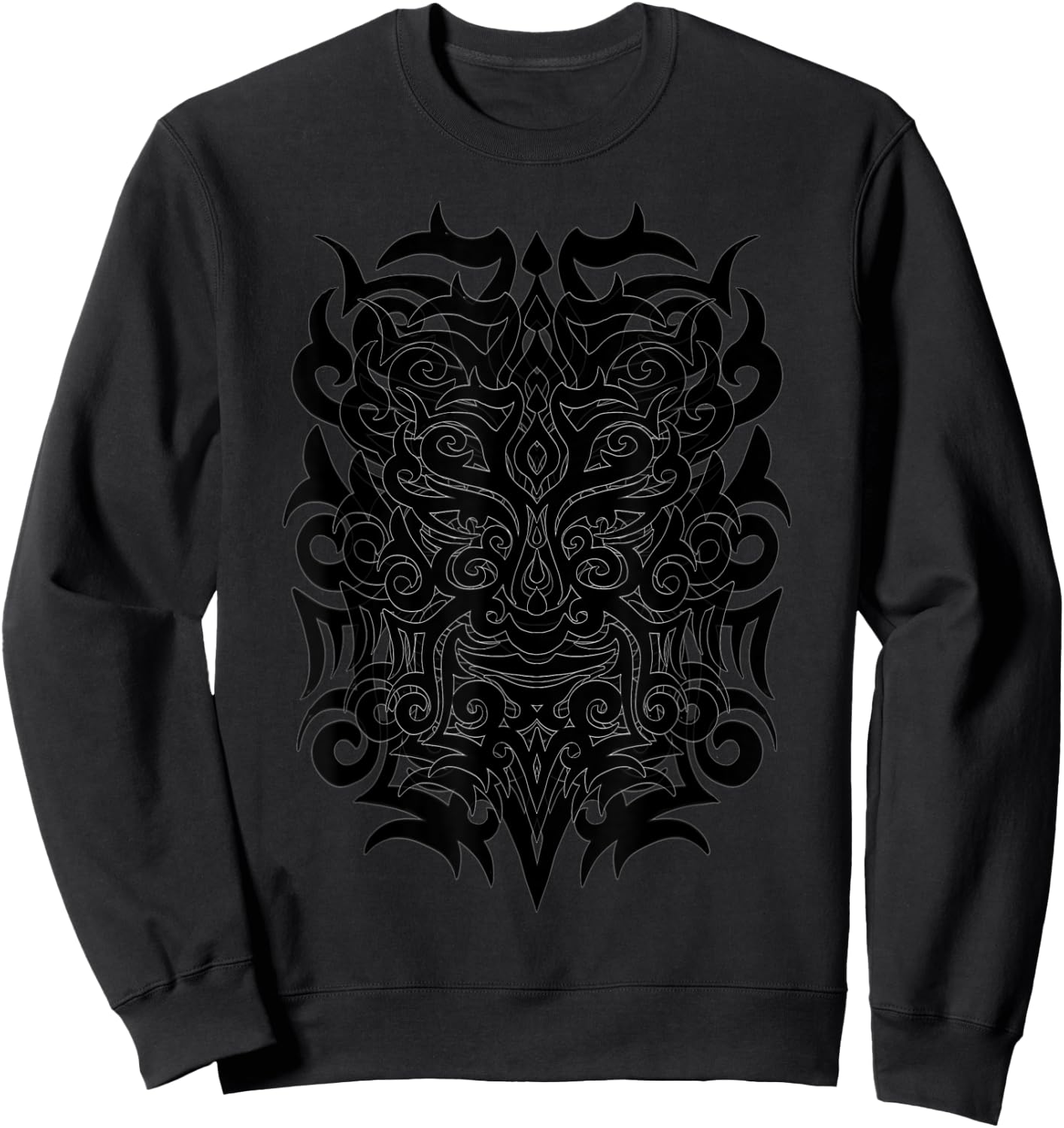 Tribal Maori Tattoo Style Warrior Face Tribal Sweatshirt - Sweatshirt | Black