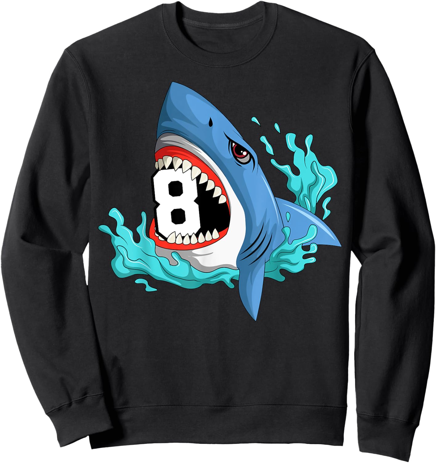 8 Shark Birthday Animal Themed Bday Party Celebration Sweatshirt - Sweatshirt | Black