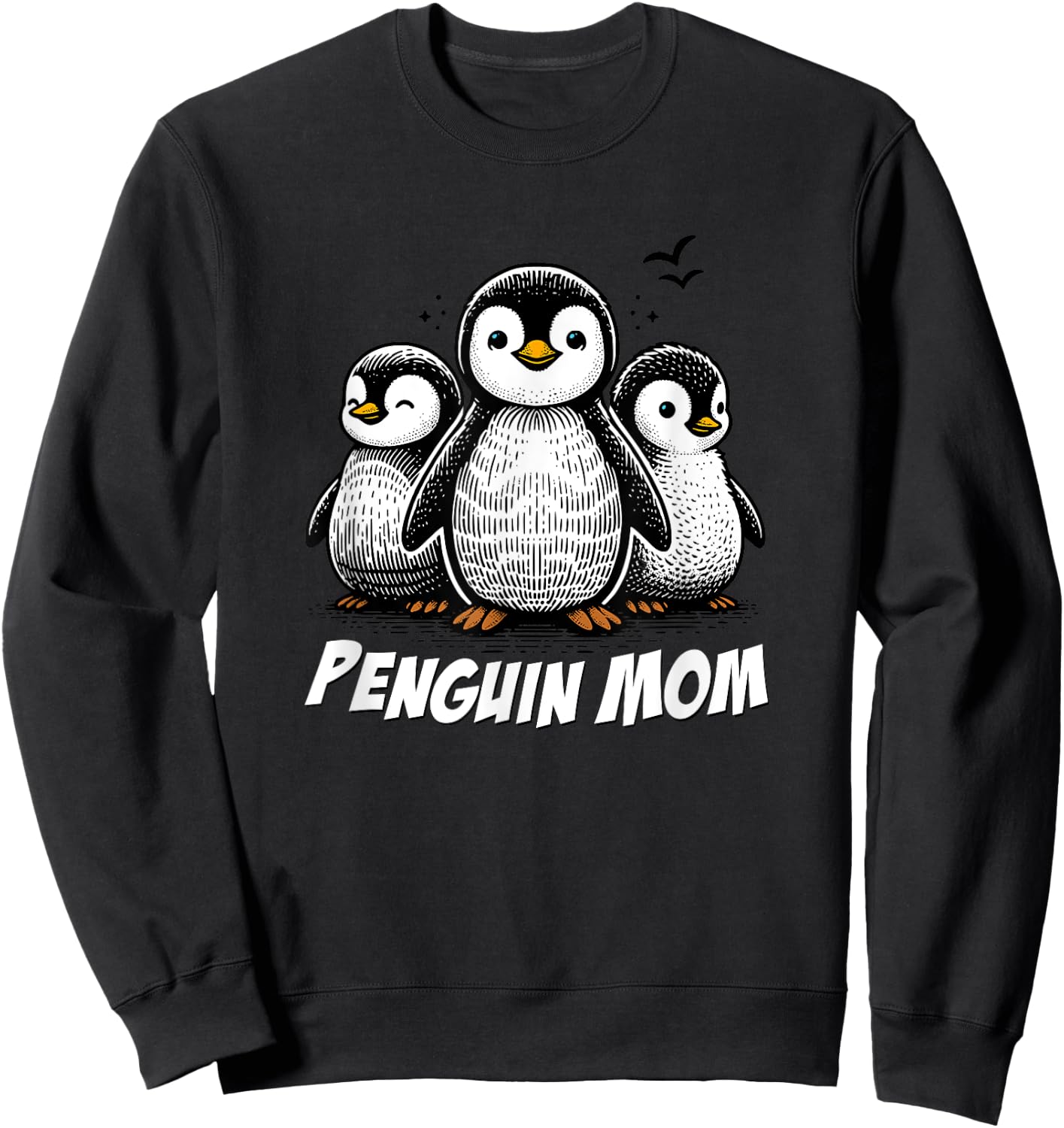 Cute Penguin Art, Penguin Lovers Mom Graphic Sweatshirt - Sweatshirt | Black