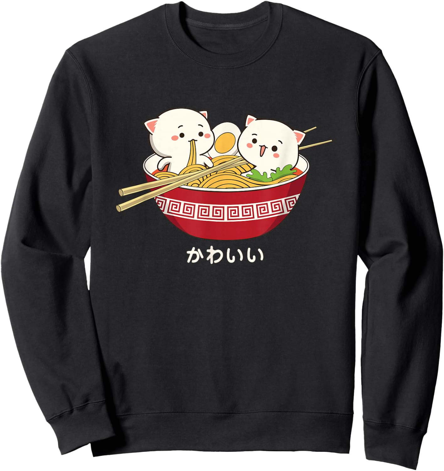 Kawaii Cat Japanese Tokyo Anime Cat Ramen Sweatshirt - Sweatshirt | Black