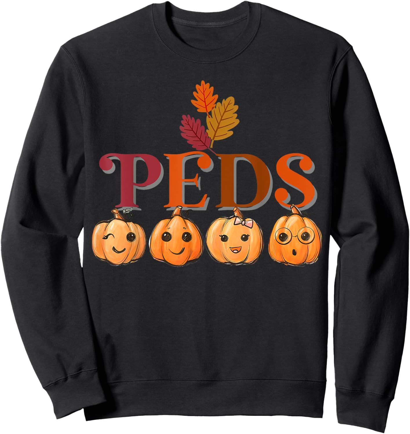 Peds Cute Pumpkin Fall Thanksgiving Pediatric Nurse Retro Sweatshirt - Sweatshirt | Black