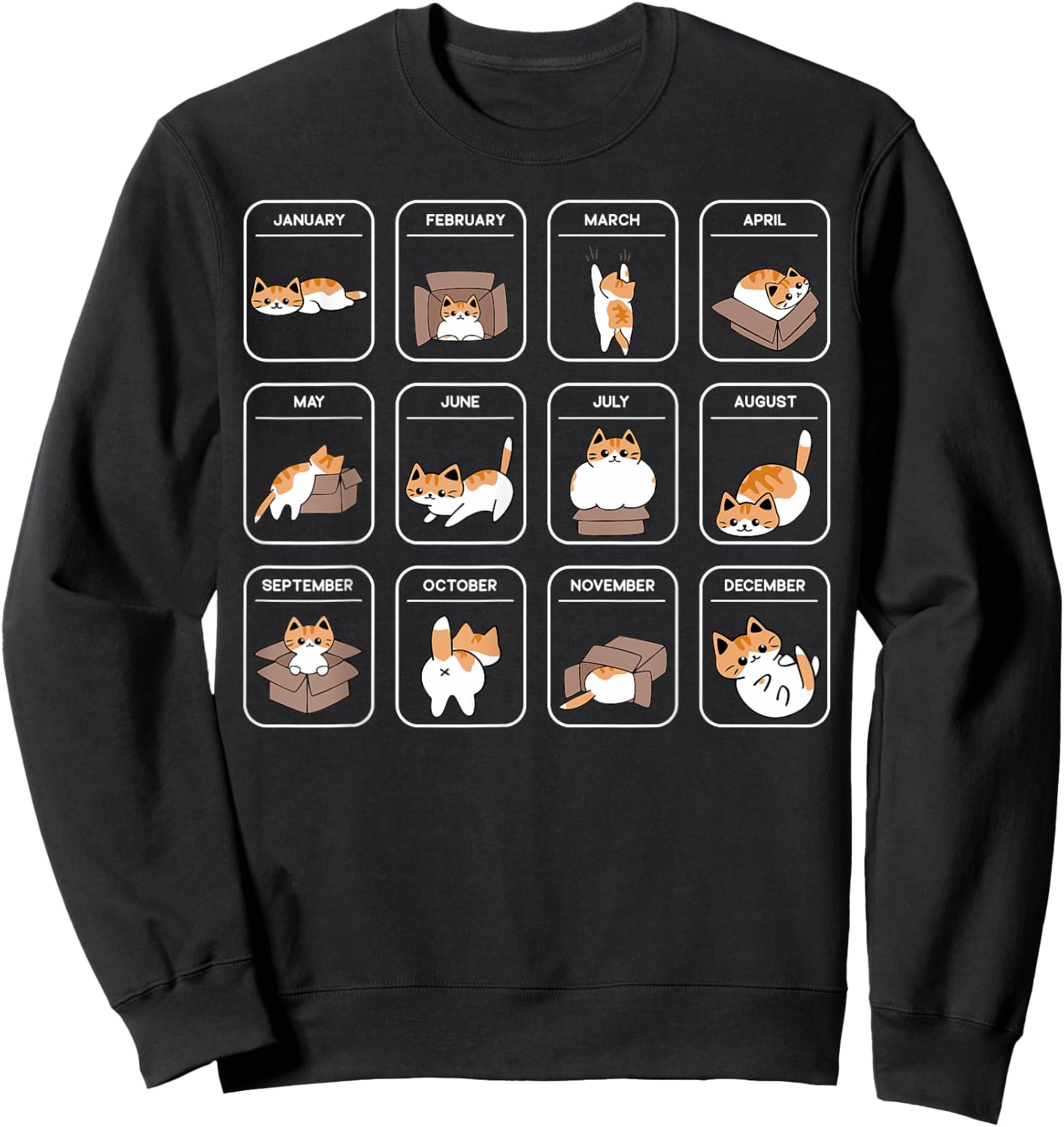Cat Calendar Men Women & Kids Funny Cat Sweatshirt - Sweatshirt | Black