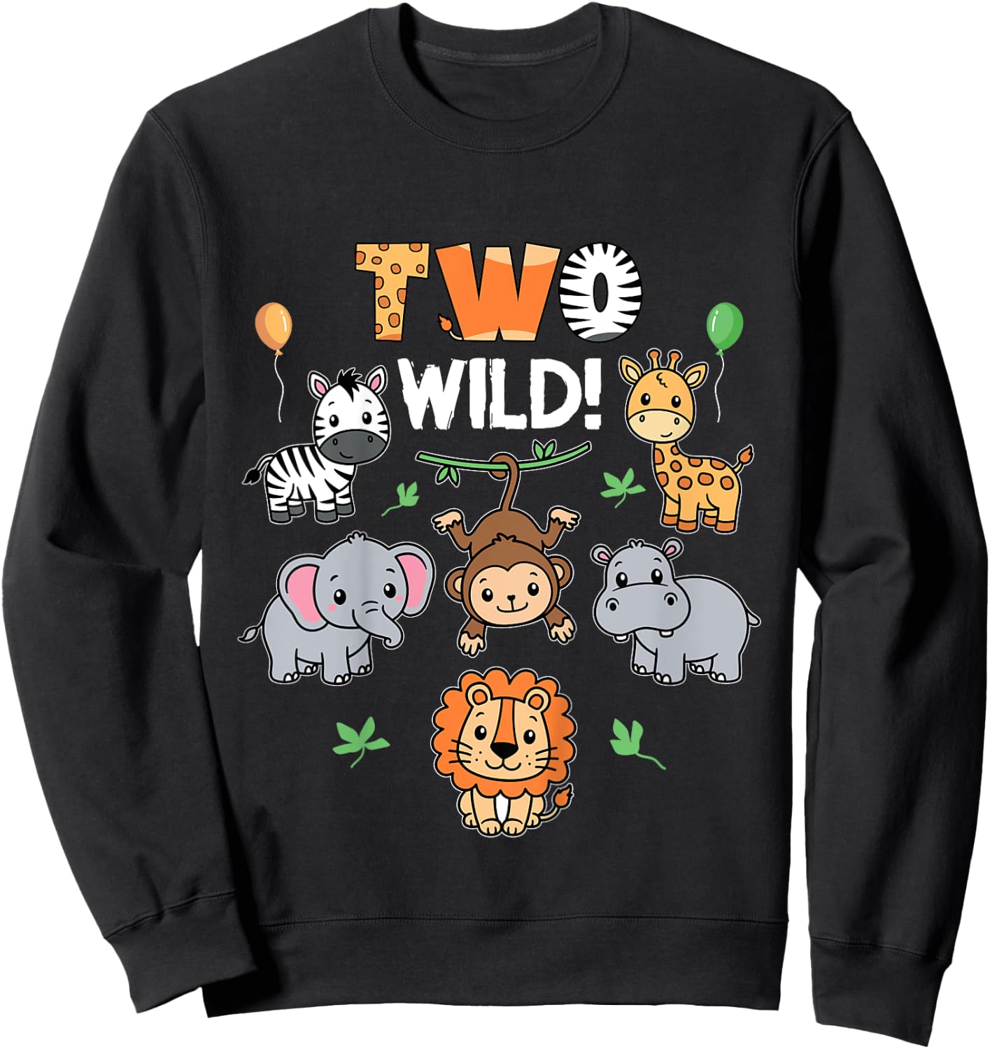 Kids 2nd Birthday Boy Girl Two Wild Jungle Zoo Animals Birthday Sweatshirt - Sweatshirt | Black