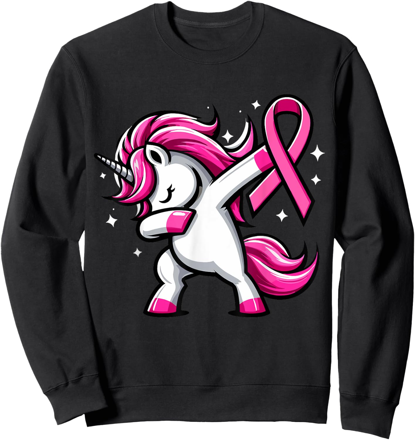 Pink Ribbon Unicorn Breast Cancer Awareness for Girls Kids Sweatshirt - Sweatshirt | Black
