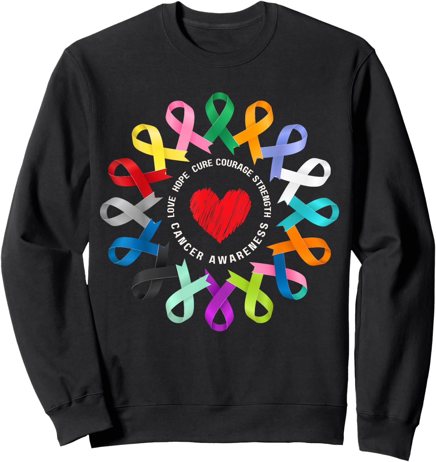 All Cancer Matters Awareness Fight Heart Ribbon Support Sweatshirt - Sweatshirt | Black