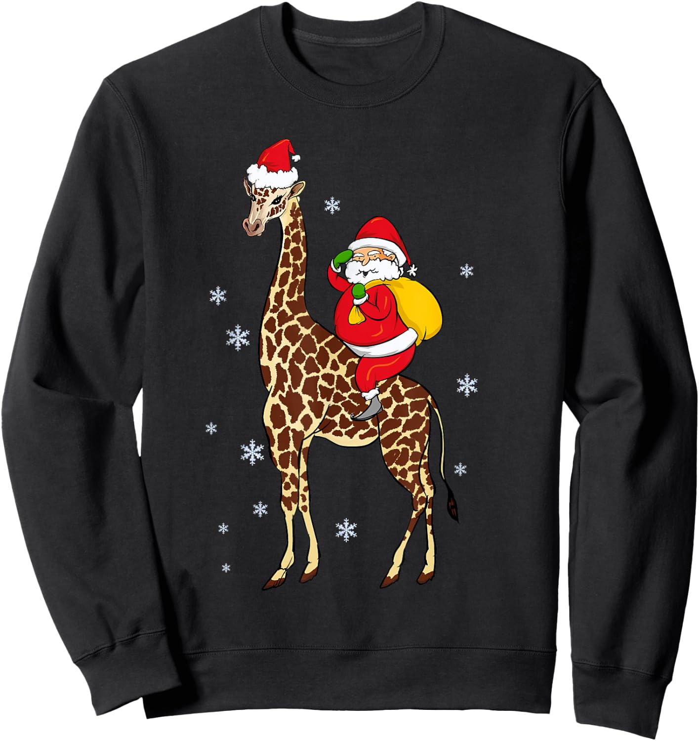Funny Santa Giraffe Christmas Pajama Gift Women Kids Sweatshirt - Sweatshirt | Black