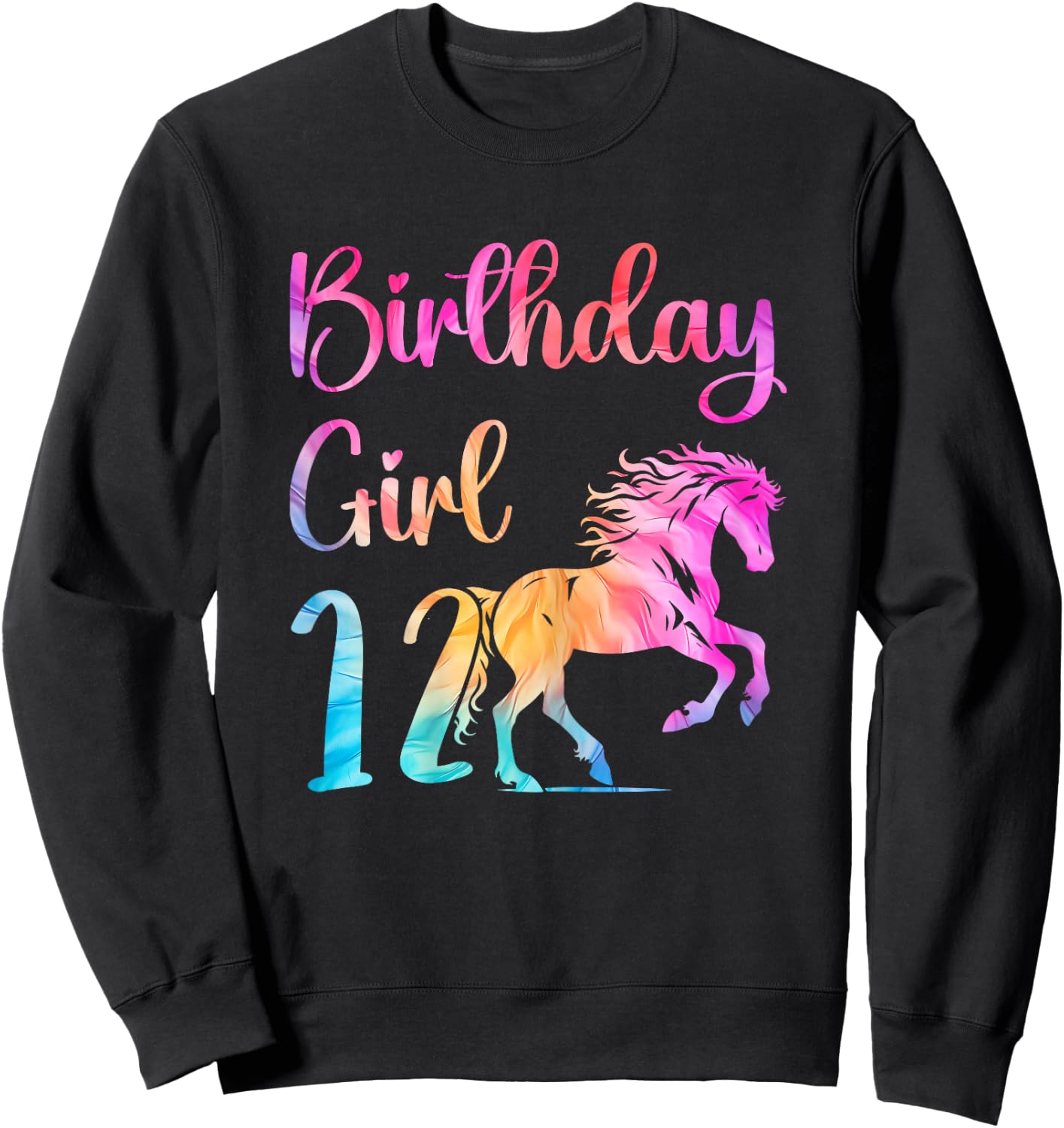 12th Birthday Horse 12 Year Old Girl Birthday Horse Lovers Sweatshirt - Sweatshirt | Black