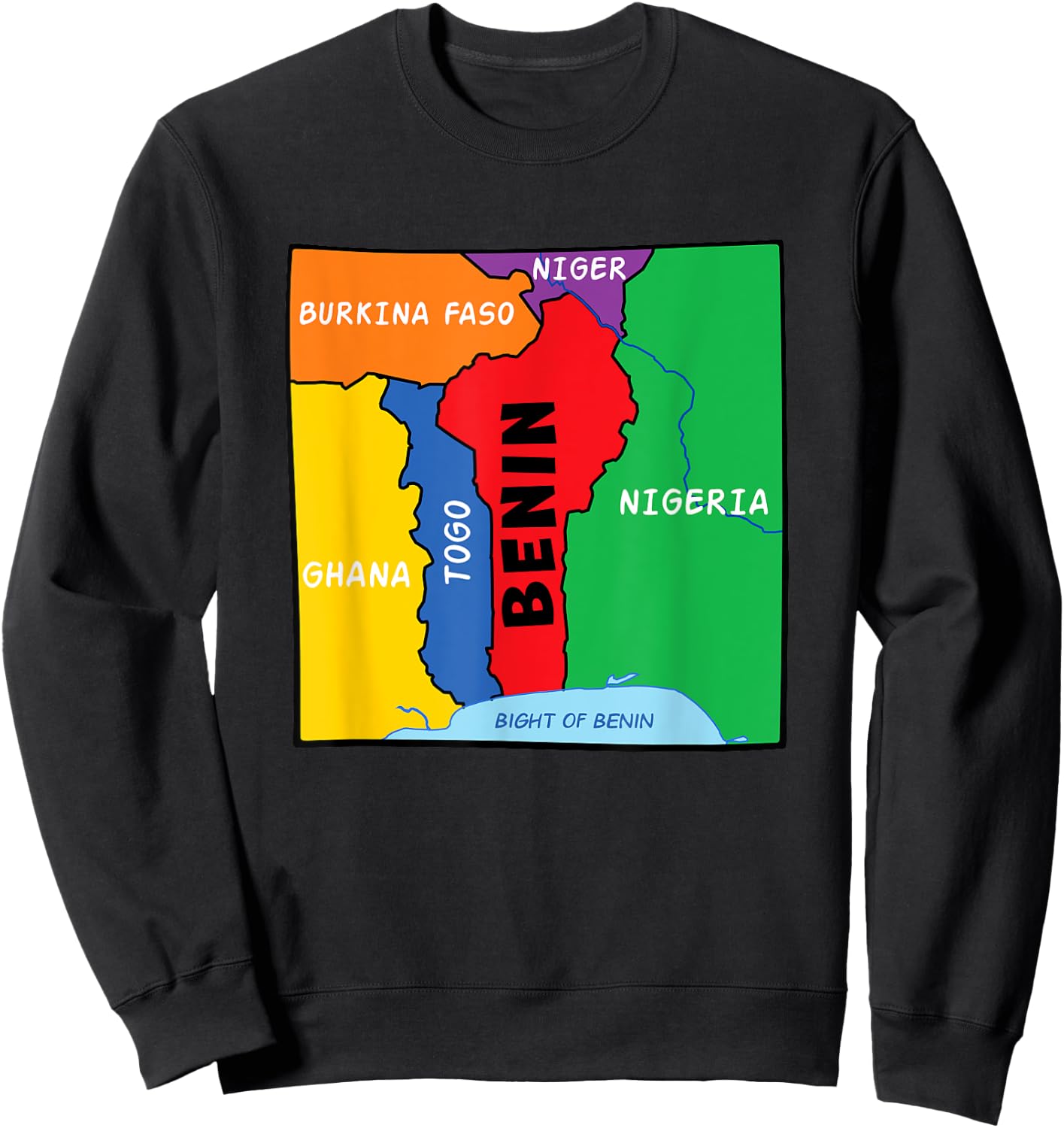 Colorful simplified Benin map, neighboring countries names Sweatshirt - Sweatshirt | Black