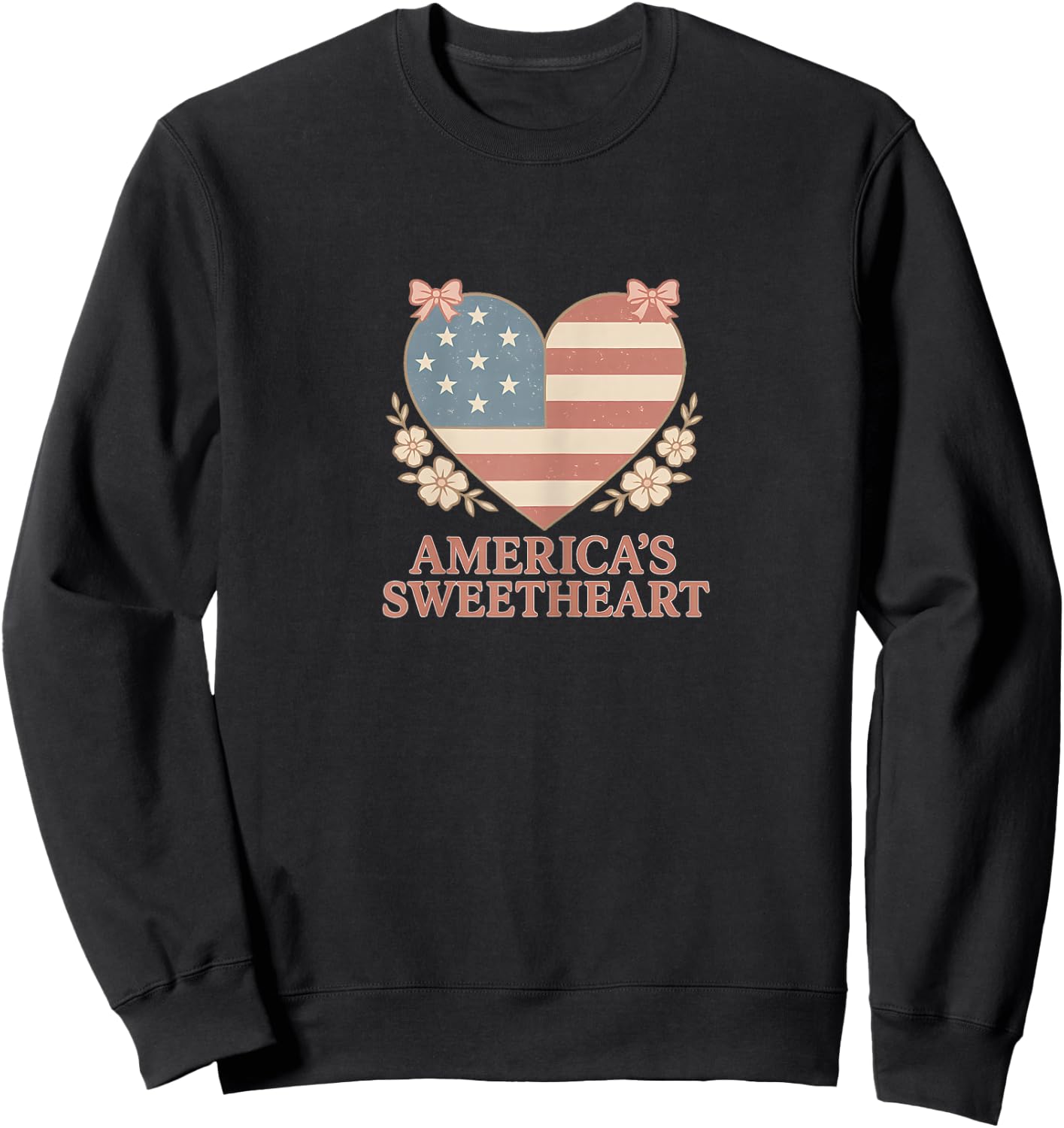 Americas Sweetheart Patriotic Heart Cute Retro Design Sweatshirt - Sweatshirt | Black