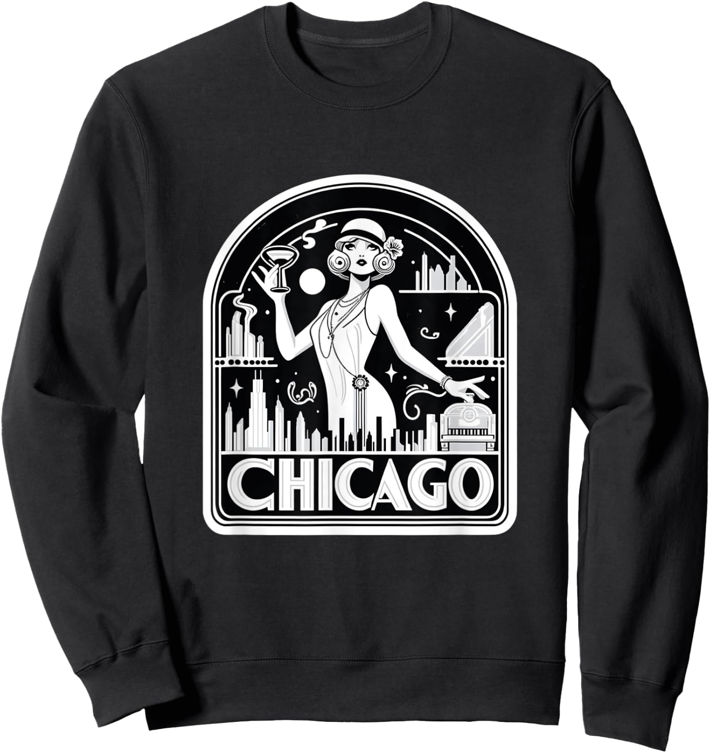 Chicago Flapper Velma Roxie 1920s Art Deco Musical Theatre Sweatshirt - Sweatshirt | Black