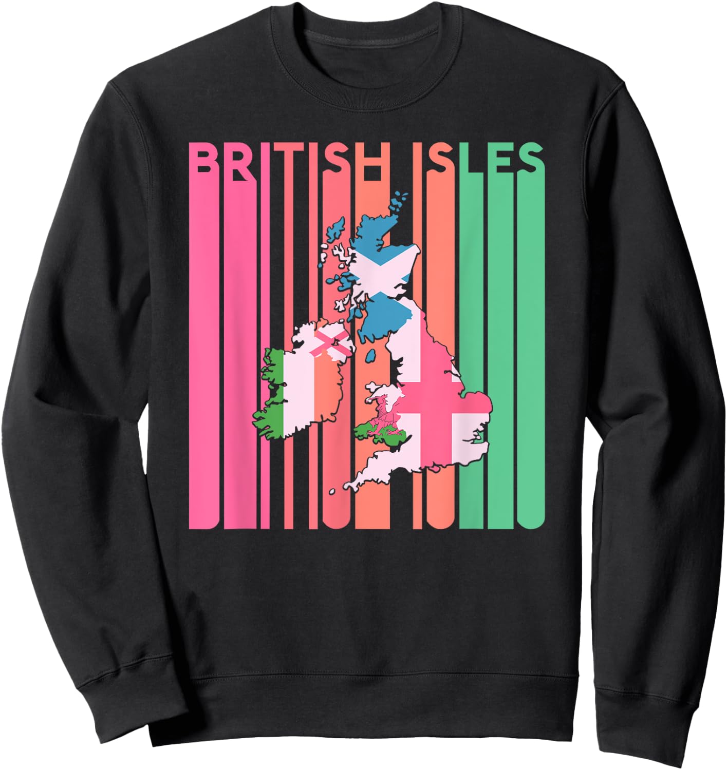 British Isles Sea Ireland Scotland Wales England Map Retro Sweatshirt - Sweatshirt | Black