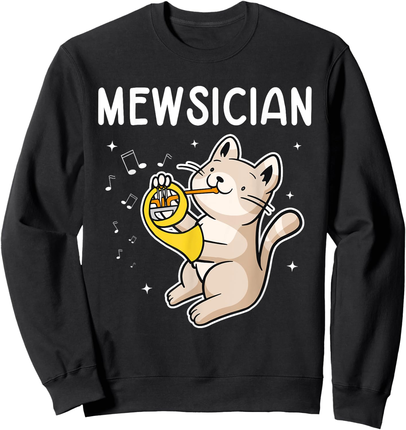 French Horn Marching Band Musical Instrument Mewsician Cat Sweatshirt - Sweatshirt | Black