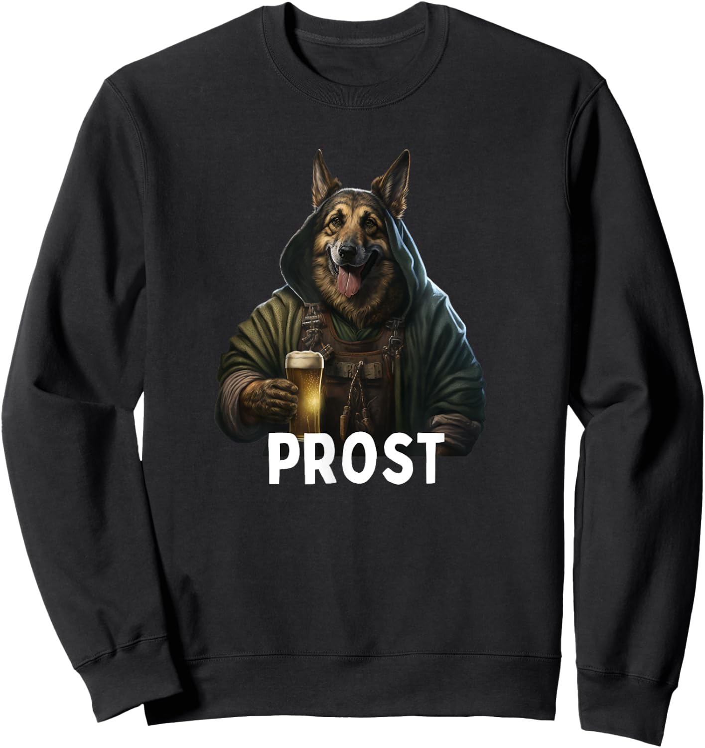 Prost Funny German Shepherd drinking beer Oktoberfest Sweatshirt - Sweatshirt | Black