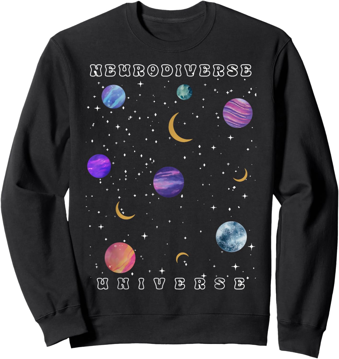 Retro Neurodiverse Universe Space Autism Awareness ADHD Sweatshirt - Sweatshirt | Black