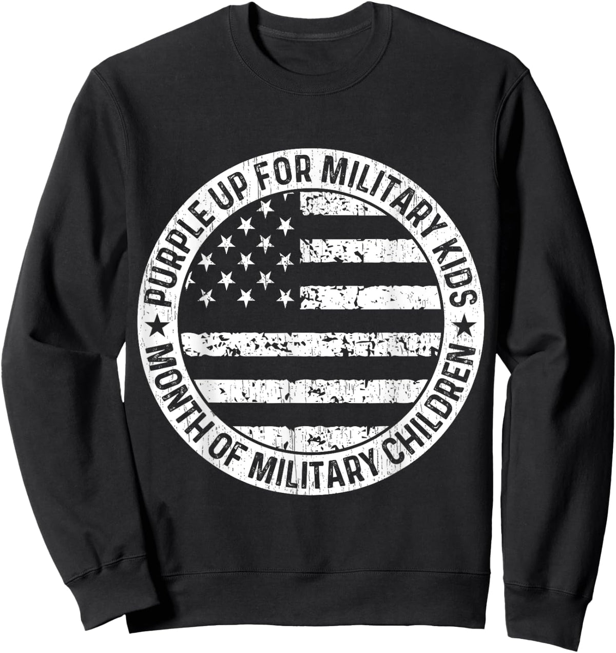 Purple Up Military Kids Military Child Retro American Flag Sweatshirt - Sweatshirt | Black