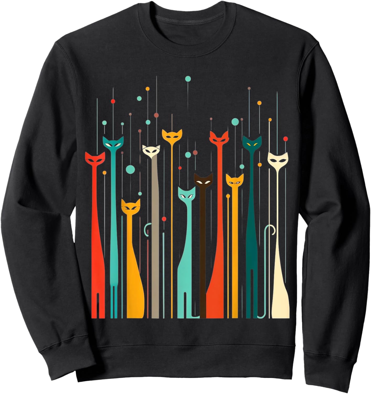 Vintage Retro Mid-Century Long Neck Cats 50s 60s Style Sweatshirt - Sweatshirt | Black