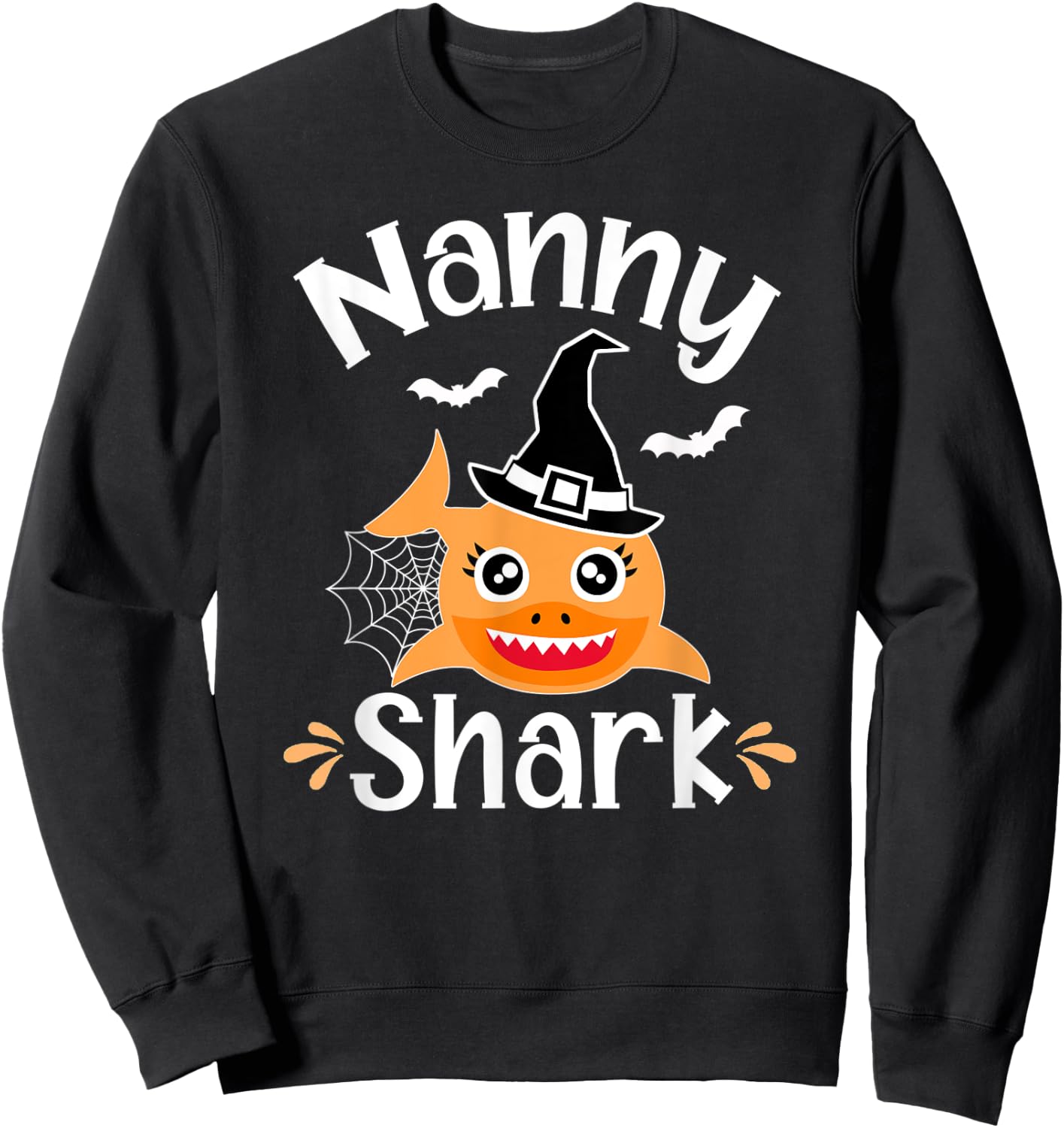 Nanny Shark Funny Halloween Nanny Grandma Sweatshirt - Sweatshirt | Black