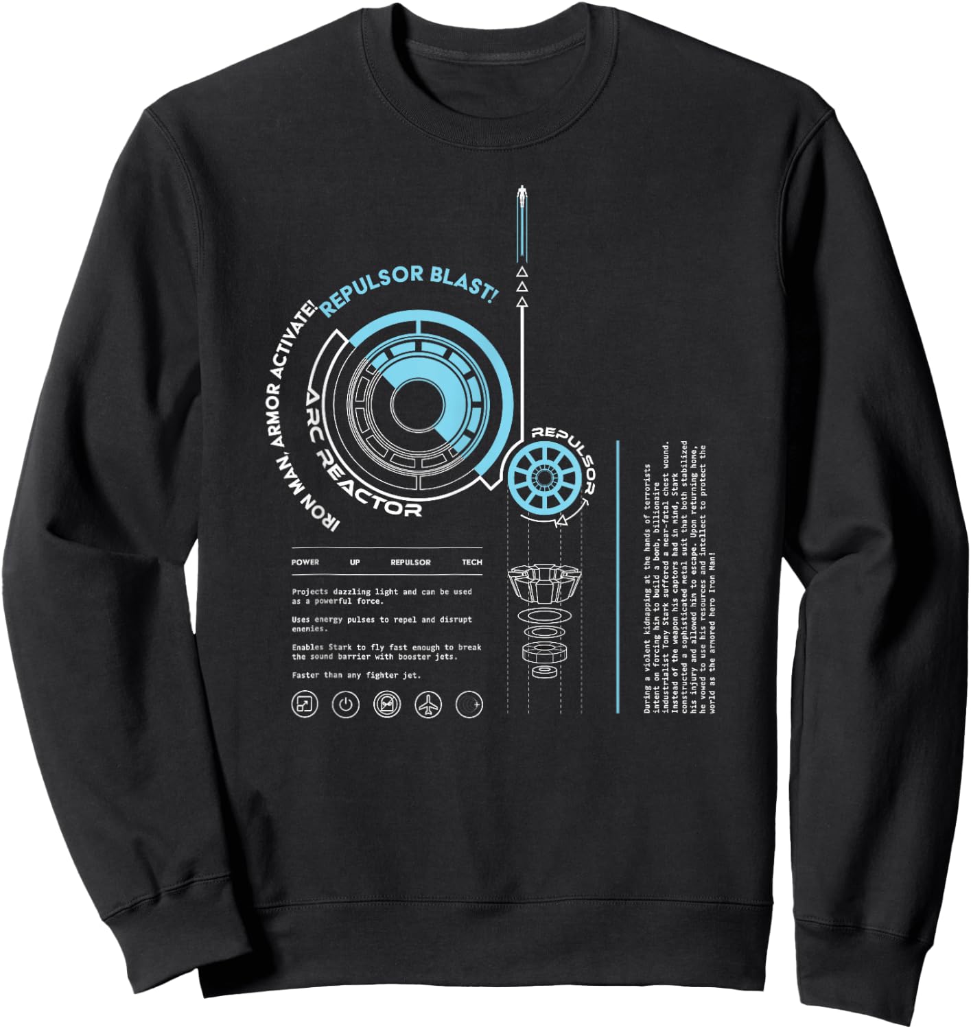 Marvel Avengers Iron Man Armor ARC Reactor Data Readout Sweatshirt - Sweatshirt | Black
