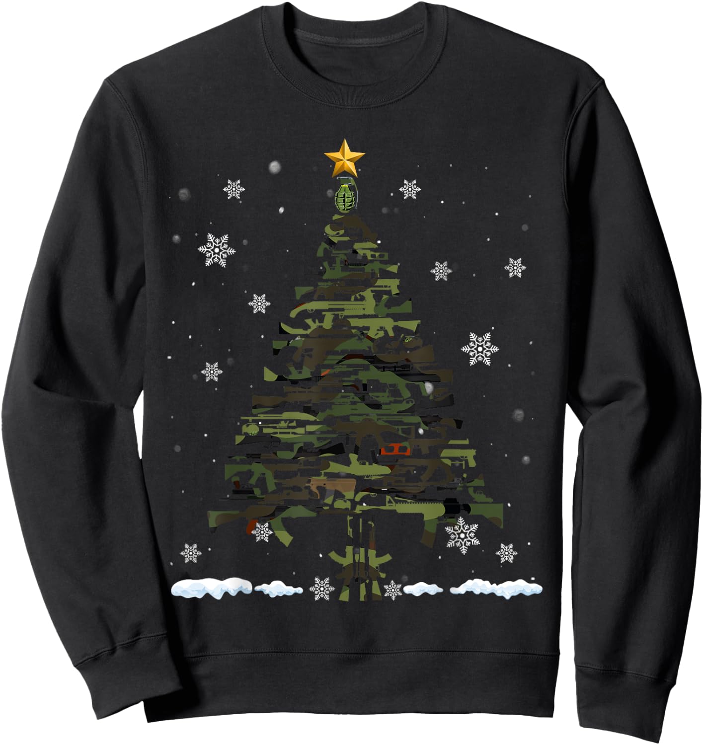 Gun Christmas Tree Funny Xmas 2024 Gifts Gun Lover Veteran Sweatshirt - Sweatshirt | Black