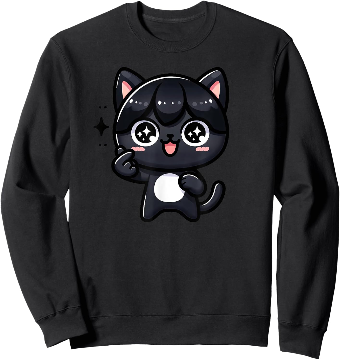 Funny Black Cat Cartoon Finger-heart K-pop Korean Men Women Sweatshirt - Sweatshirt | Black