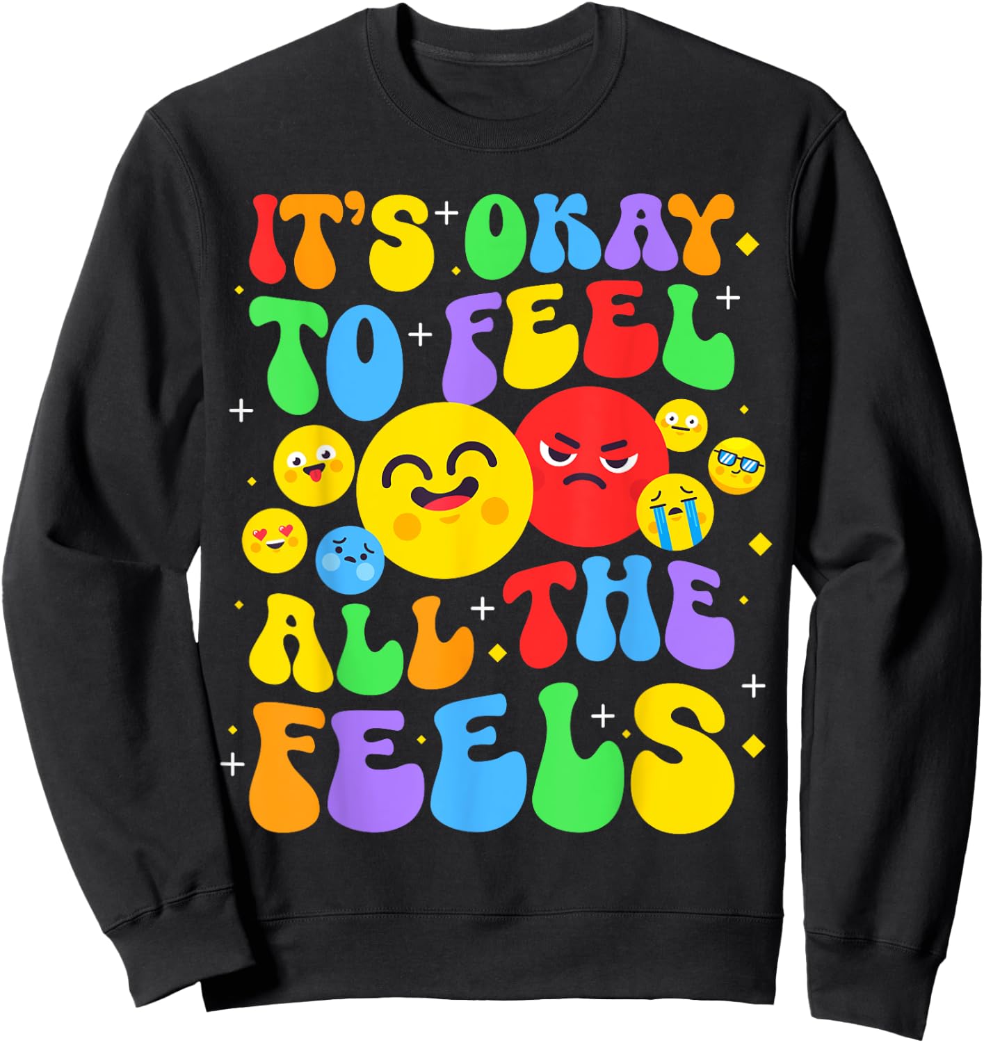 It's Ok To Feel All The Feels Mental Health Awareness Groovy Sweatshirt - Sweatshirt | Black