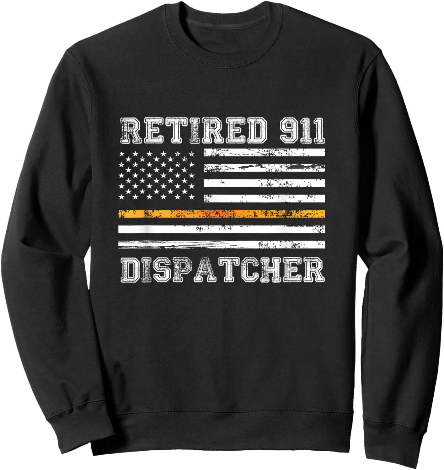 Retired 911 Dispatcher Thin Gold Line American Flag Men Sweatshirt - Sweatshirt | Black