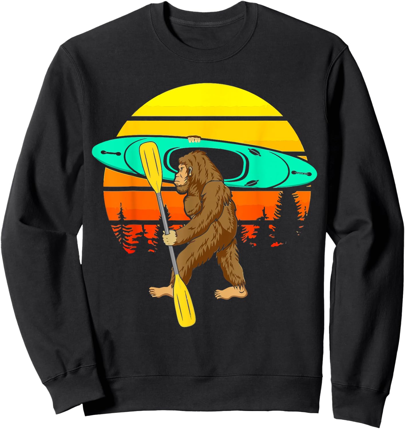 Vintage Sasquatch Bigfoot Go Kayak Funny Kayaking Lover Sweatshirt - Sweatshirt | Black