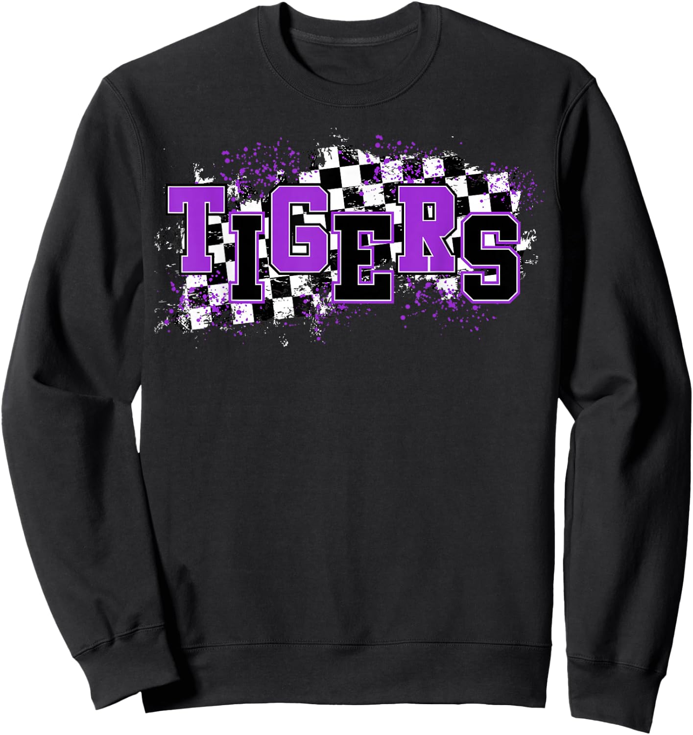 Tigers School Spirit Tiger Pride Purple Black Tigers Checker Sweatshirt - Sweatshirt | Black