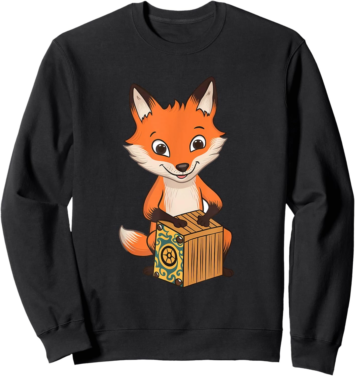 Fox Playing Cajon Instrument Sweatshirt - Sweatshirt | Black