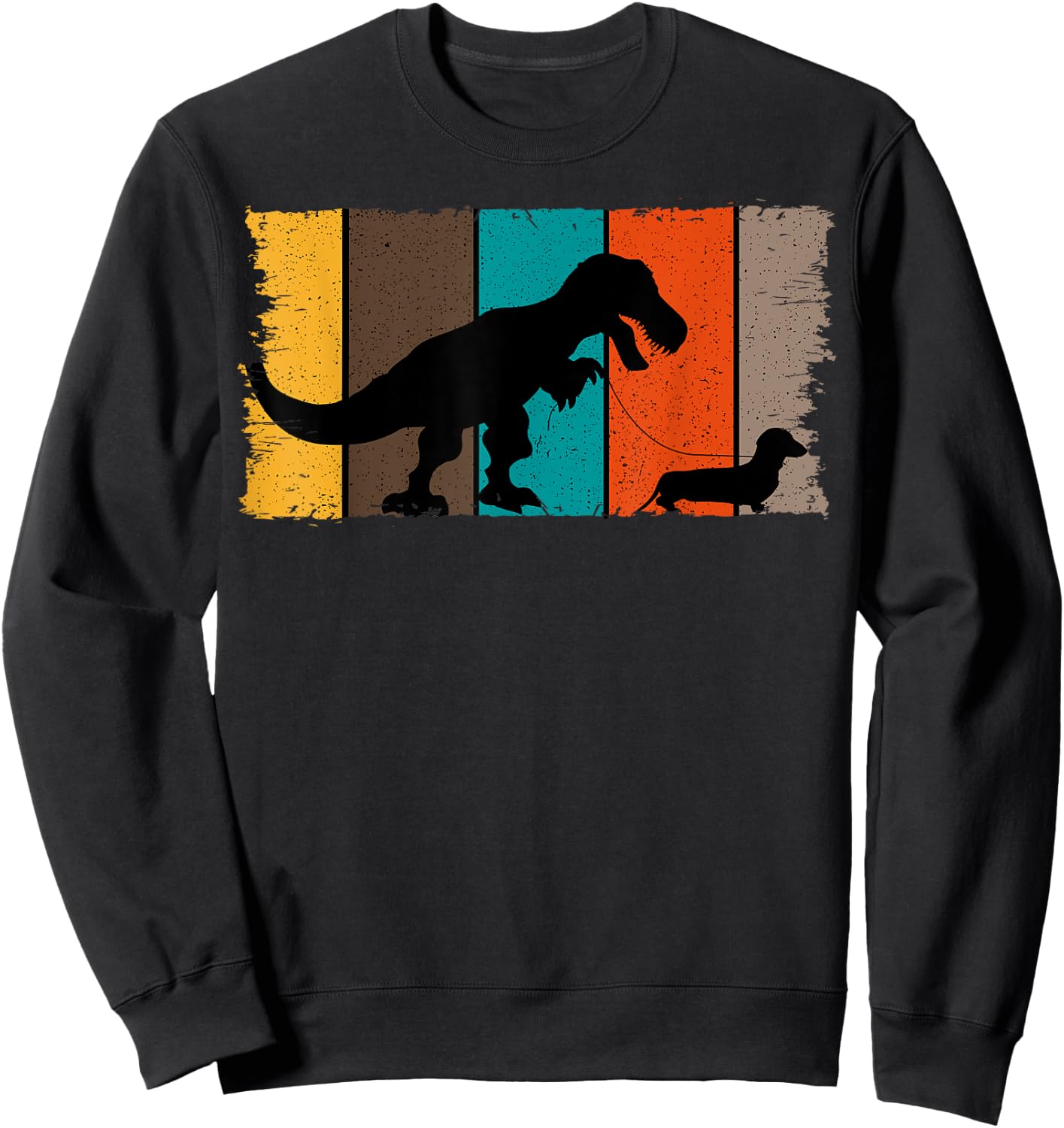 T-Rex Walking Dachshund Sausage Dog Lover Sweatshirt - Sweatshirt | Black