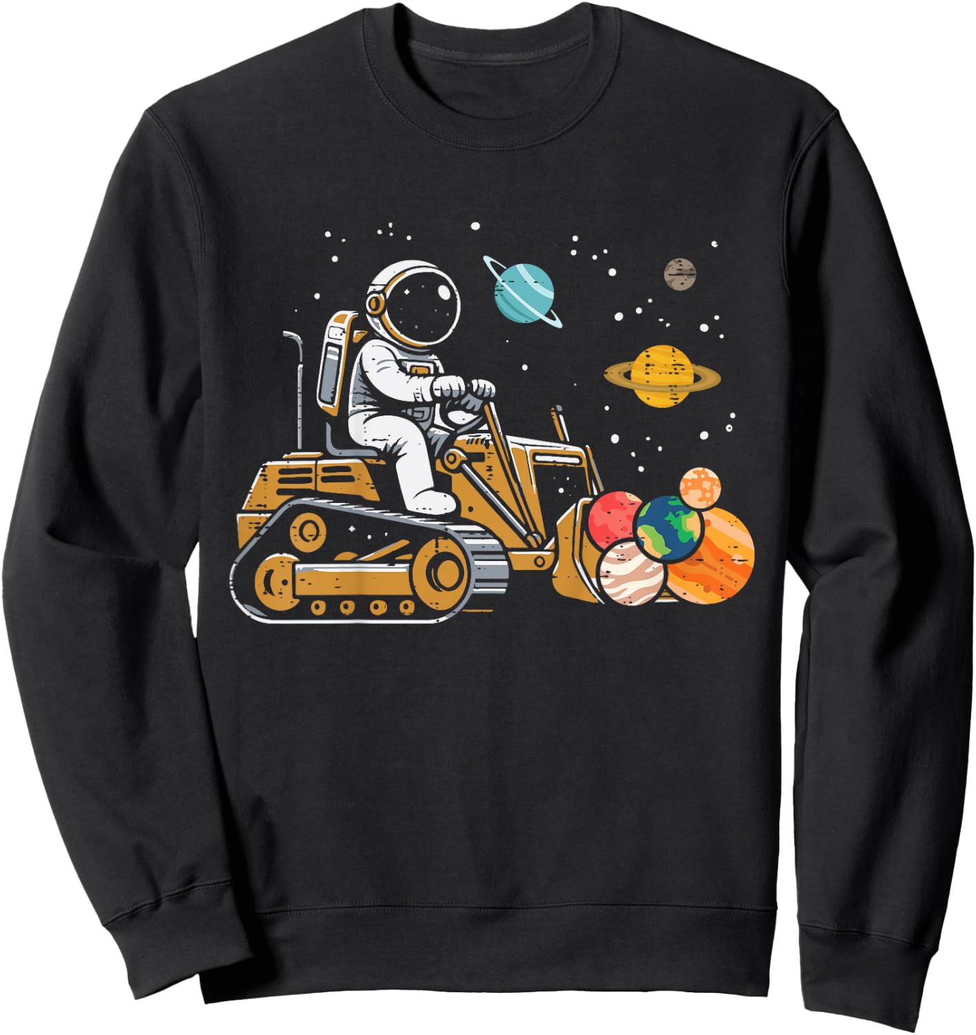 Kids Astronaut Bulldozer Planets Space Construction Boys Kids Sweatshirt - Sweatshirt | Black