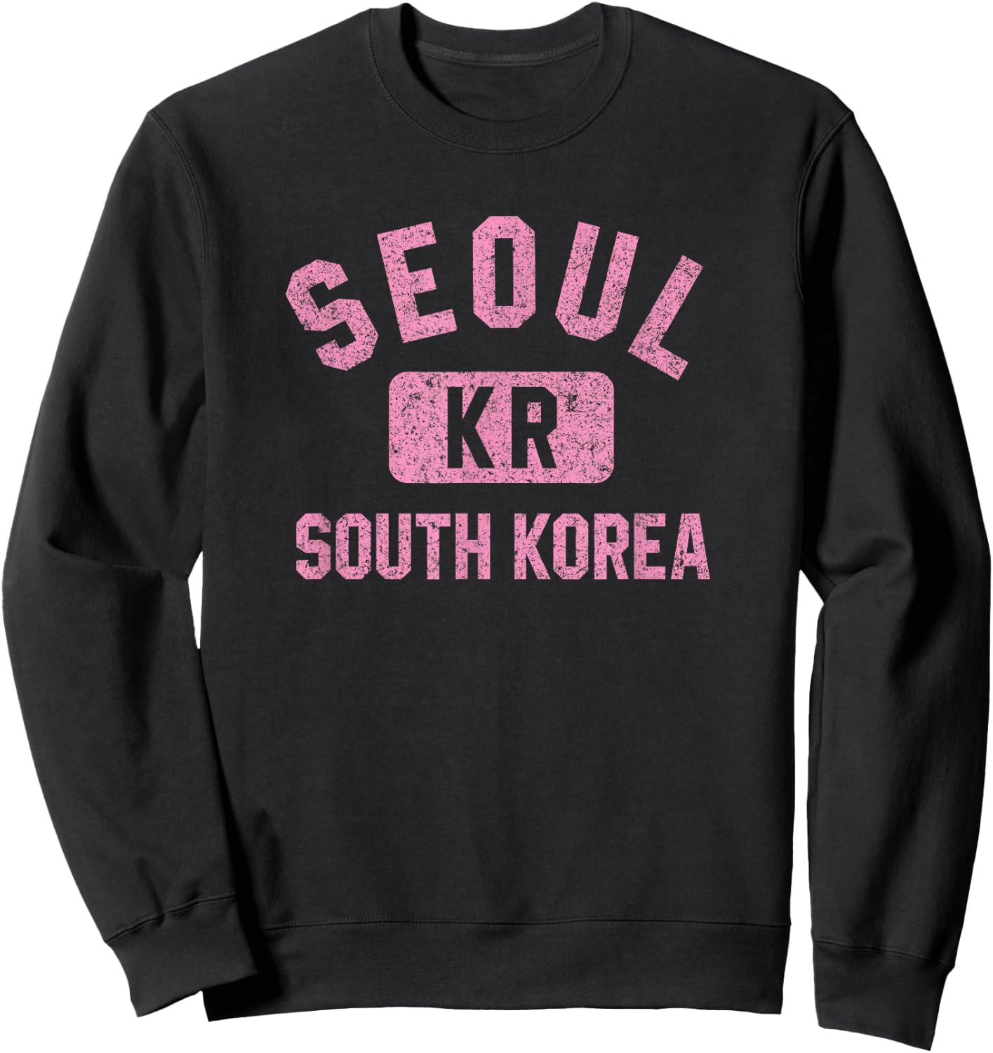 Seoul South Korea KR Gym Style Distressed Pink Print Sweatshirt - Sweatshirt | Black