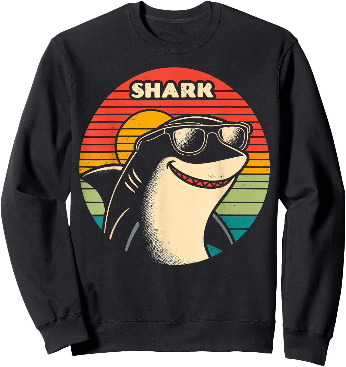 Cool Retro Shark in Sunglasses 70s 80s 90s Shark Sweatshirt - Sweatshirt | Black