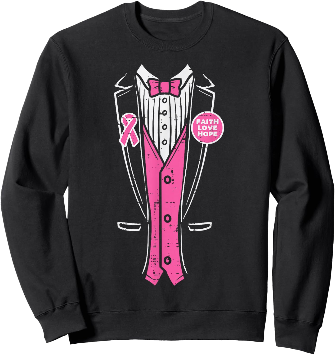 Pink Ribbon Tuxedo Breast Cancer Awareness Men Boys Sweatshirt - Sweatshirt | Black