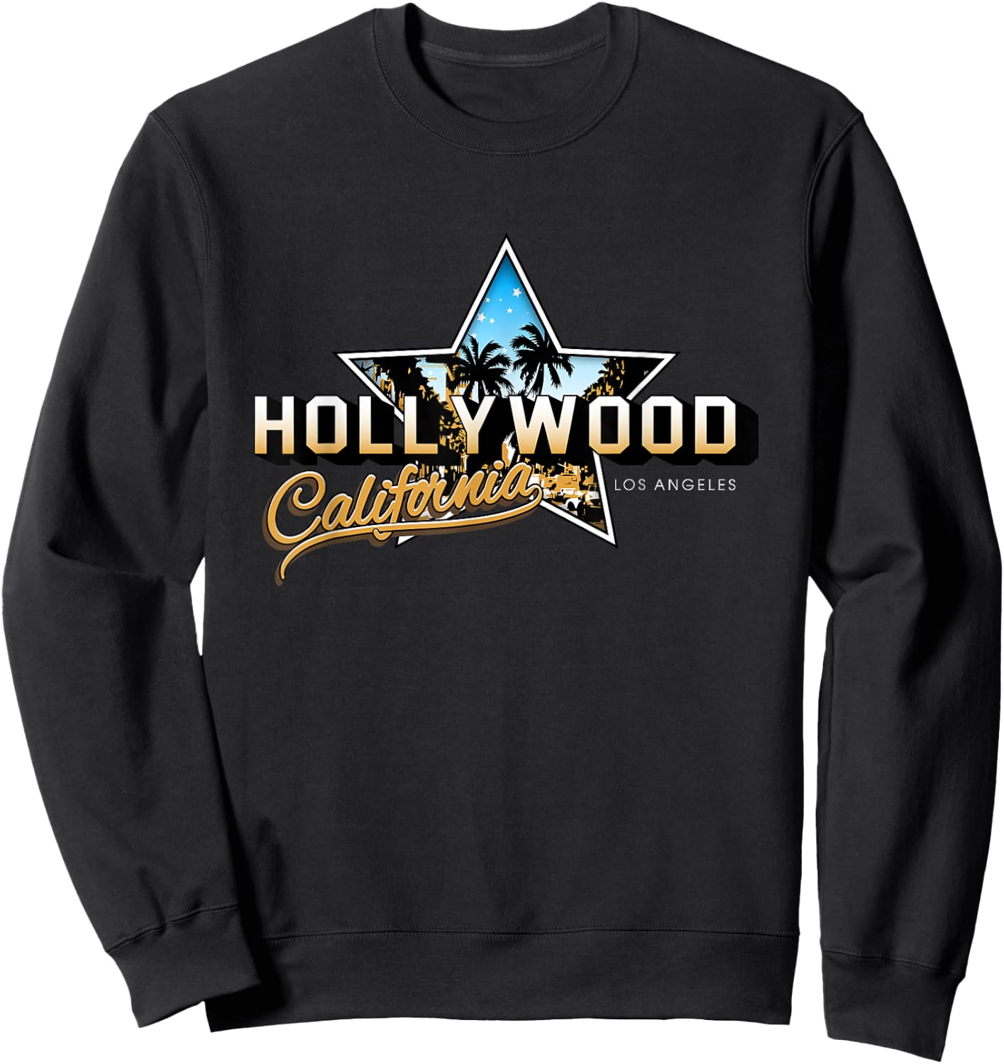 Cool Hollywood Los Angeles California Stars Novelty Graphic Sweatshirt - Sweatshirt | Black