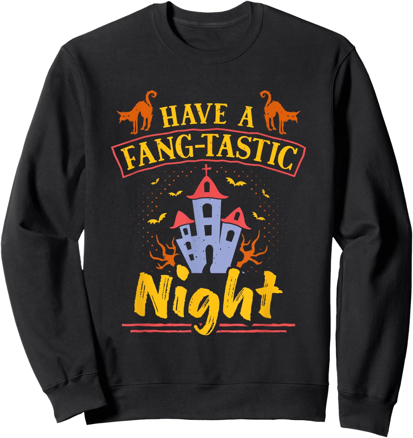 Fang-Tastic Night Scary Bat Witch Halloween Costume Sweatshirt - Sweatshirt | Black