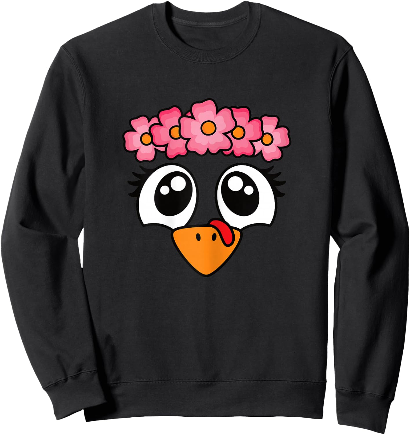 Cute Thanksgiving Turkey Face Women Girls Kids Sweatshirt - Sweatshirt | Black