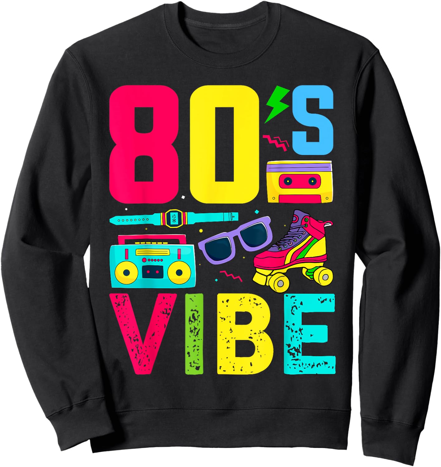 80s Vibe 1980s Fashion Theme Party Outfit Eighties Costume Sweatshirt - Sweatshirt | Black