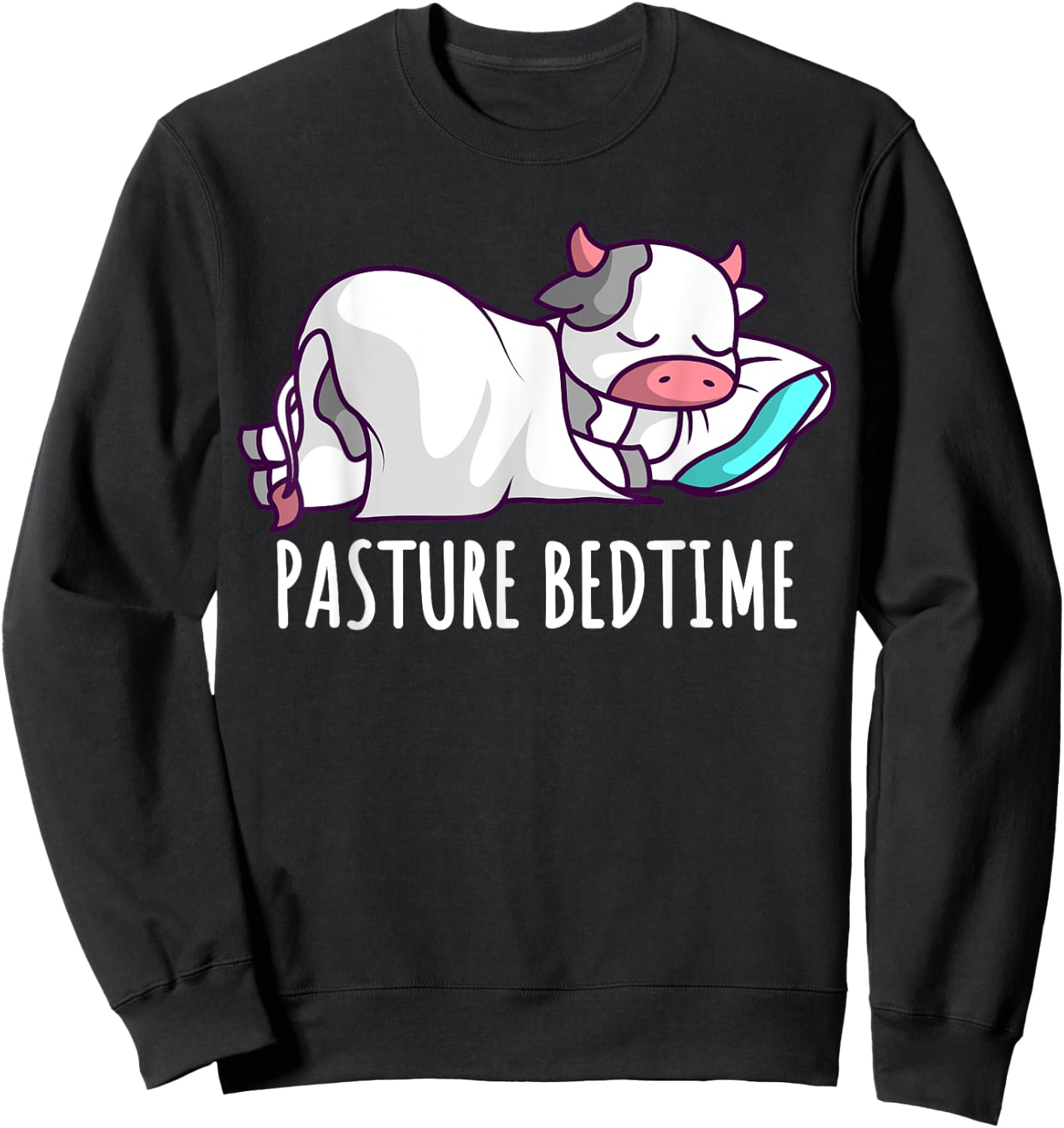 Funny Pasture Bedtime Cute Cow Sleeping Pajamas PJs Napping Sweatshirt - Sweatshirt | Black