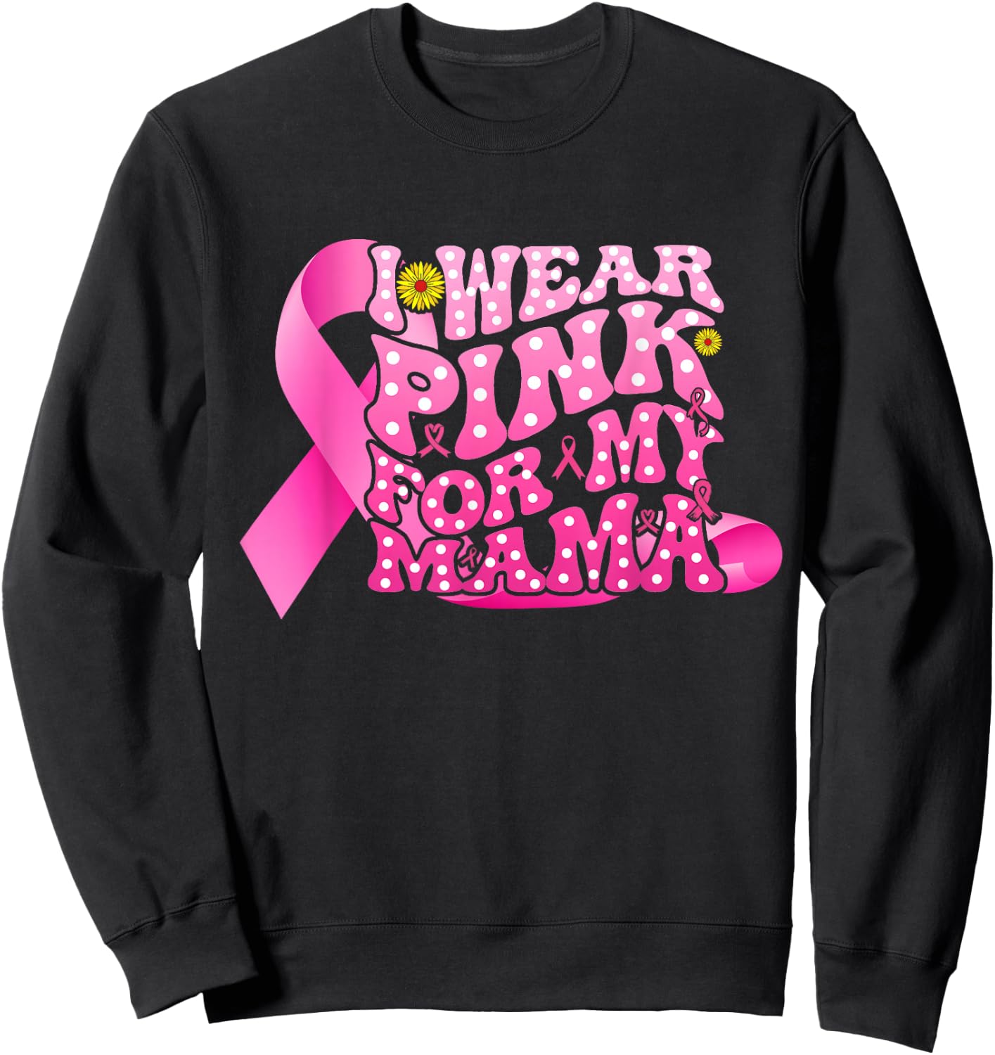 I Wear Pink For My Mama Groovy Breast Cancer Women Kid Youth Sweatshirt - Sweatshirt | Black