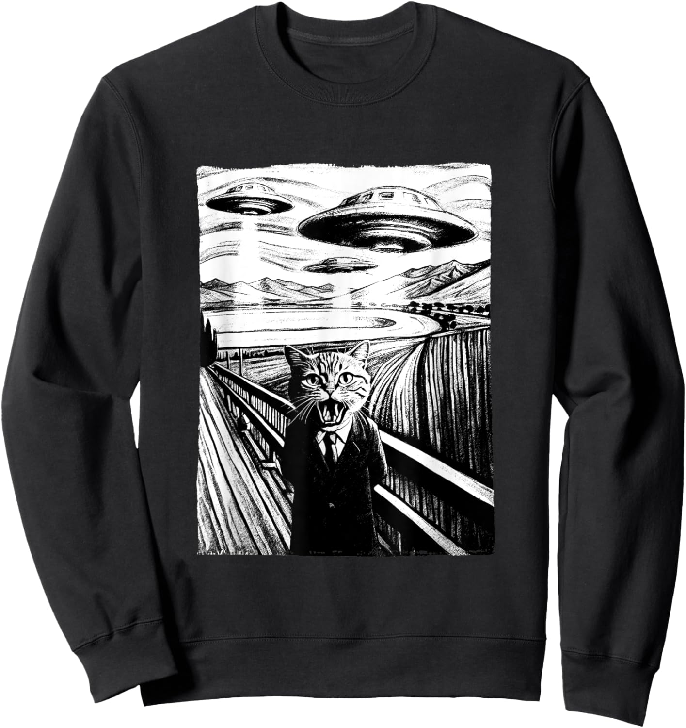 Cat Selfie with Alien and Ufo Men Women Kids Sweatshirt - Sweatshirt | Black